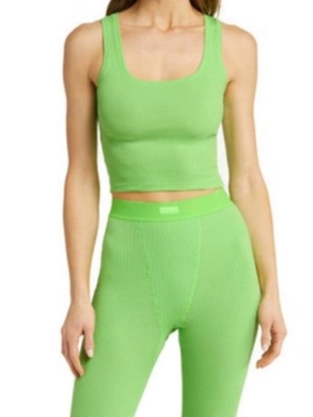 SKIMS Neon Lime Green Ribbed Tank Top Size Small Stretch Sleeveless